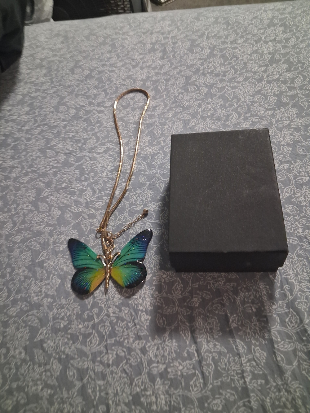 Gold-Chain Multicolor Butterfly Pendant Necklace - Green/Blue/Yellow